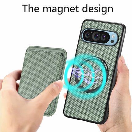 For Google Pixel 9 / Pixel 9 Pro Case Carbon Fiber Leather Back Cover with Detachable Card Bag
