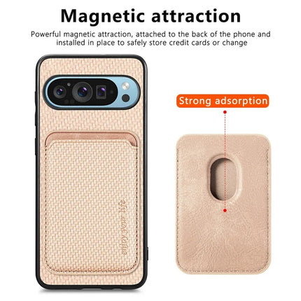 For Google Pixel 9 / Pixel 9 Pro Case Carbon Fiber Leather Back Cover with Detachable Card Bag