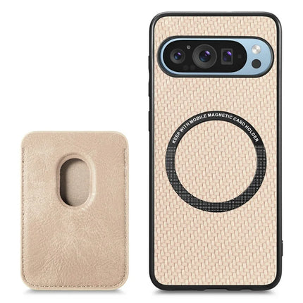 For Google Pixel 9 / Pixel 9 Pro Case Carbon Fiber Leather Back Cover with Detachable Card Bag