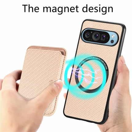 For Google Pixel 9 / Pixel 9 Pro Case Carbon Fiber Leather Back Cover with Detachable Card Bag
