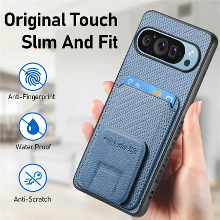 For Google Pixel 9 / Pixel 9 Pro Case Card Holder Carbon Fiber Texture Leather Coated TPU Phone Cover