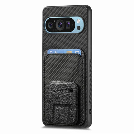 For Google Pixel 9 / Pixel 9 Pro Case Card Holder Carbon Fiber Texture Leather Coated TPU Phone Cover
