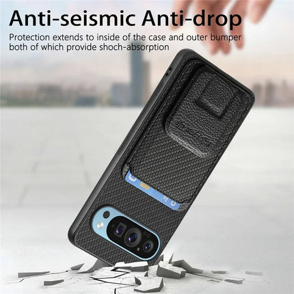 For Google Pixel 9 / Pixel 9 Pro Case Card Holder Carbon Fiber Texture Leather Coated TPU Phone Cover
