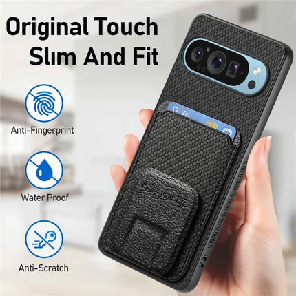 For Google Pixel 9 / Pixel 9 Pro Case Card Holder Carbon Fiber Texture Leather Coated TPU Phone Cover