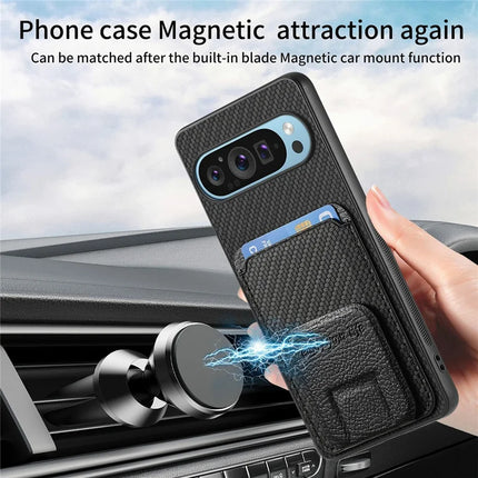 For Google Pixel 9 / Pixel 9 Pro Case Card Holder Carbon Fiber Texture Leather Coated TPU Phone Cover