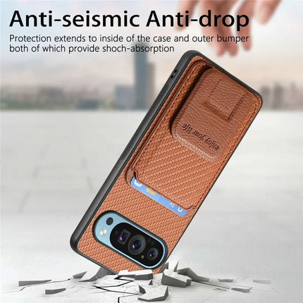 For Google Pixel 9 / Pixel 9 Pro Case Card Holder Carbon Fiber Texture Leather Coated TPU Phone Cover