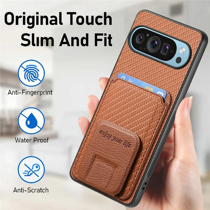 For Google Pixel 9 / Pixel 9 Pro Case Card Holder Carbon Fiber Texture Leather Coated TPU Phone Cover