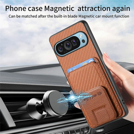 For Google Pixel 9 / Pixel 9 Pro Case Card Holder Carbon Fiber Texture Leather Coated TPU Phone Cover