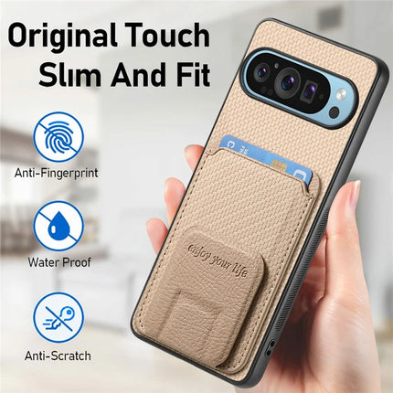 For Google Pixel 9 / Pixel 9 Pro Case Card Holder Carbon Fiber Texture Leather Coated TPU Phone Cover