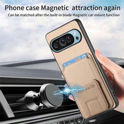 For Google Pixel 9 / Pixel 9 Pro Case Card Holder Carbon Fiber Texture Leather Coated TPU Phone Cover
