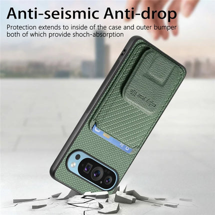 For Google Pixel 9 / Pixel 9 Pro Case Card Holder Carbon Fiber Texture Leather Coated TPU Phone Cover