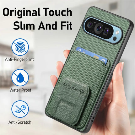 For Google Pixel 9 / Pixel 9 Pro Case Card Holder Carbon Fiber Texture Leather Coated TPU Phone Cover
