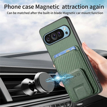 For Google Pixel 9 / Pixel 9 Pro Case Card Holder Carbon Fiber Texture Leather Coated TPU Phone Cover