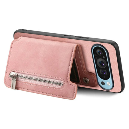 For Google Pixel 9 / Pixel 9 Pro Case Magnetic Detachable Zipper Card Holder Leather+TPU Phone Cover