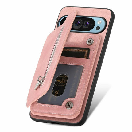 For Google Pixel 9 / Pixel 9 Pro Case Magnetic Detachable Zipper Card Holder Leather+TPU Phone Cover