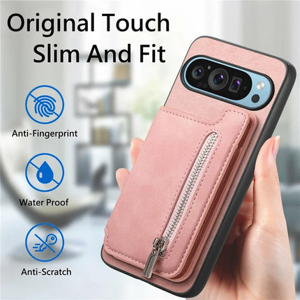 For Google Pixel 9 / Pixel 9 Pro Case Magnetic Detachable Zipper Card Holder Leather+TPU Phone Cover