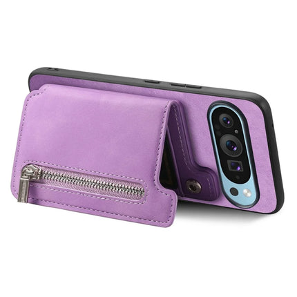 For Google Pixel 9 / Pixel 9 Pro Case Magnetic Detachable Zipper Card Holder Leather+TPU Phone Cover
