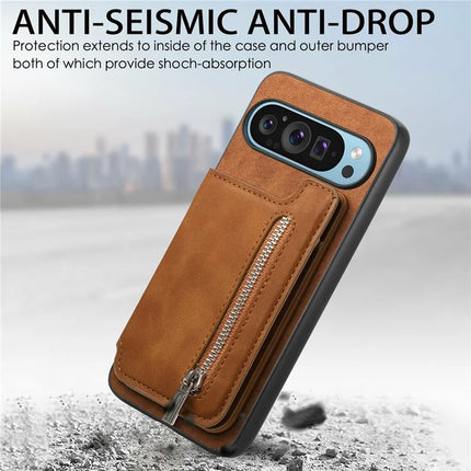 For Google Pixel 9 / Pixel 9 Pro Case Magnetic Detachable Zipper Card Holder Leather+TPU Phone Cover