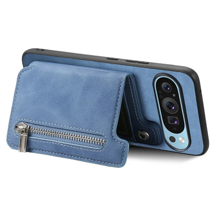 For Google Pixel 9 / Pixel 9 Pro Case Magnetic Detachable Zipper Card Holder Leather+TPU Phone Cover