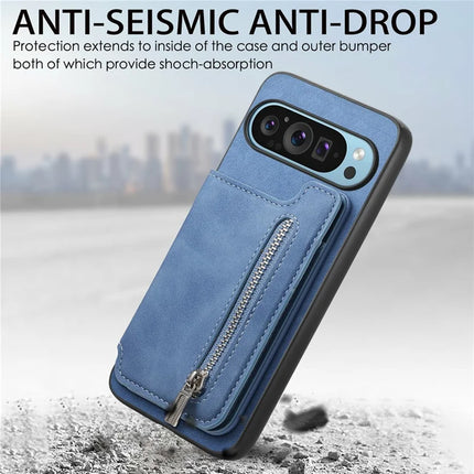 For Google Pixel 9 / Pixel 9 Pro Case Magnetic Detachable Zipper Card Holder Leather+TPU Phone Cover
