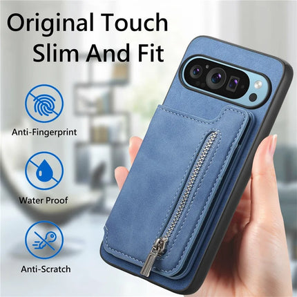 For Google Pixel 9 / Pixel 9 Pro Case Magnetic Detachable Zipper Card Holder Leather+TPU Phone Cover