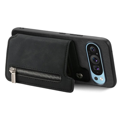 For Google Pixel 9 / Pixel 9 Pro Case Magnetic Detachable Zipper Card Holder Leather+TPU Phone Cover