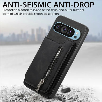 For Google Pixel 9 / Pixel 9 Pro Case Magnetic Detachable Zipper Card Holder Leather+TPU Phone Cover