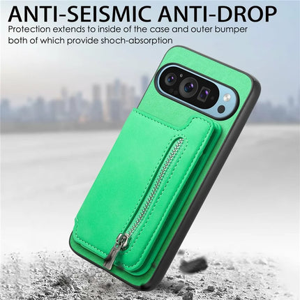 For Google Pixel 9 / Pixel 9 Pro Case Magnetic Detachable Zipper Card Holder Leather+TPU Phone Cover