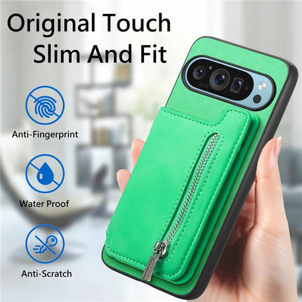 For Google Pixel 9 / Pixel 9 Pro Case Magnetic Detachable Zipper Card Holder Leather+TPU Phone Cover