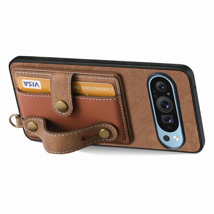 For Google Pixel 9 / Pixel 9 Pro Case Wristband Kickstand PU Leather Retro Back Cover Card Holder
