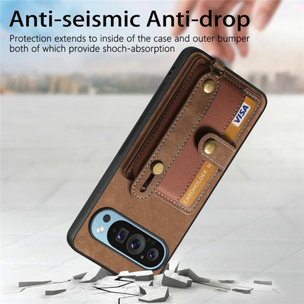 For Google Pixel 9 / Pixel 9 Pro Case Wristband Kickstand PU Leather Retro Back Cover Card Holder