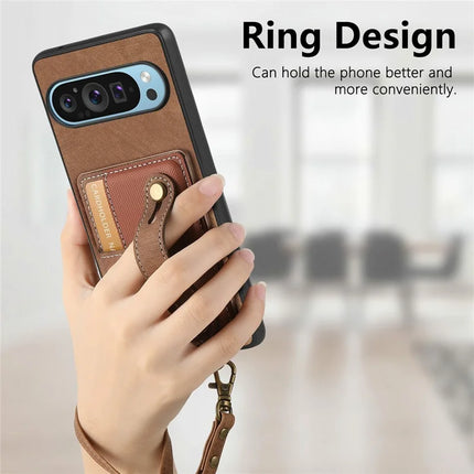 For Google Pixel 9 / Pixel 9 Pro Case Wristband Kickstand PU Leather Retro Back Cover Card Holder