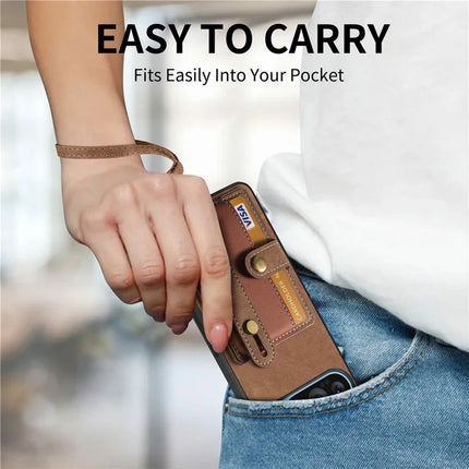 For Google Pixel 9 / Pixel 9 Pro Case Wristband Kickstand PU Leather Retro Back Cover Card Holder