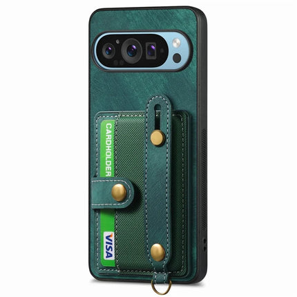 For Google Pixel 9 / Pixel 9 Pro Case Wristband Kickstand PU Leather Retro Back Cover Card Holder
