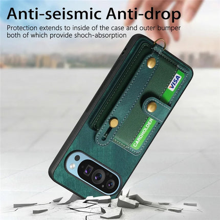 For Google Pixel 9 / Pixel 9 Pro Case Wristband Kickstand PU Leather Retro Back Cover Card Holder