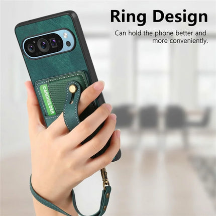 For Google Pixel 9 / Pixel 9 Pro Case Wristband Kickstand PU Leather Retro Back Cover Card Holder