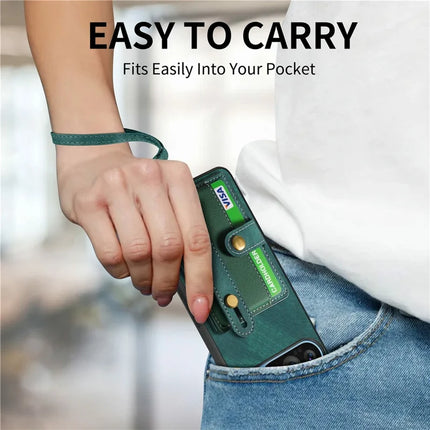 For Google Pixel 9 / Pixel 9 Pro Case Wristband Kickstand PU Leather Retro Back Cover Card Holder