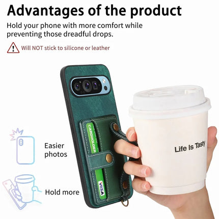 For Google Pixel 9 / Pixel 9 Pro Case Wristband Kickstand PU Leather Retro Back Cover Card Holder