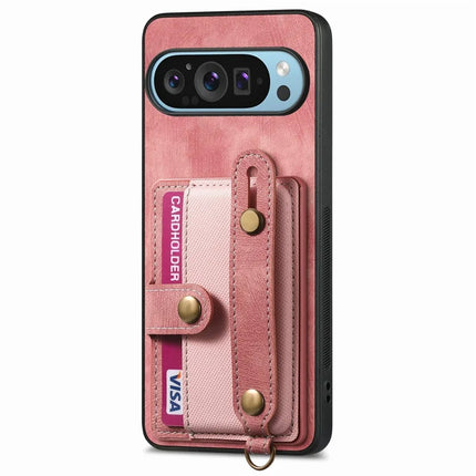 For Google Pixel 9 / Pixel 9 Pro Case Wristband Kickstand PU Leather Retro Back Cover Card Holder