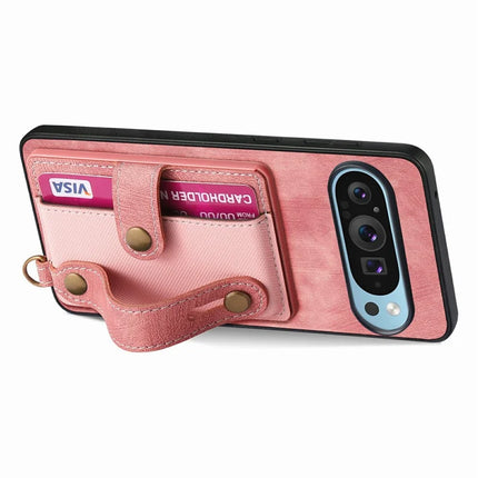 For Google Pixel 9 / Pixel 9 Pro Case Wristband Kickstand PU Leather Retro Back Cover Card Holder