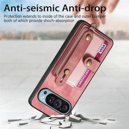 For Google Pixel 9 / Pixel 9 Pro Case Wristband Kickstand PU Leather Retro Back Cover Card Holder
