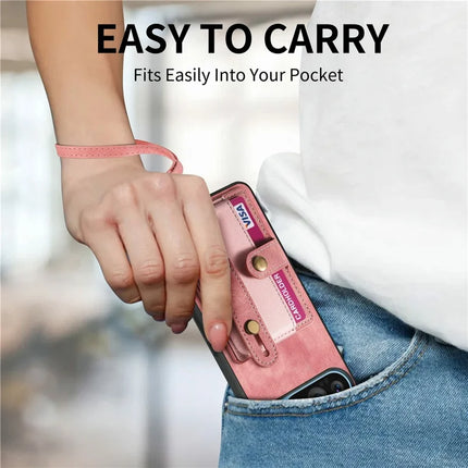 For Google Pixel 9 / Pixel 9 Pro Case Wristband Kickstand PU Leather Retro Back Cover Card Holder