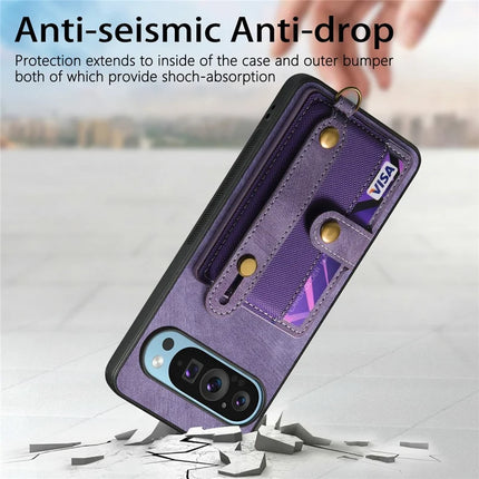 For Google Pixel 9 / Pixel 9 Pro Case Wristband Kickstand PU Leather Retro Back Cover Card Holder