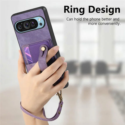 For Google Pixel 9 / Pixel 9 Pro Case Wristband Kickstand PU Leather Retro Back Cover Card Holder