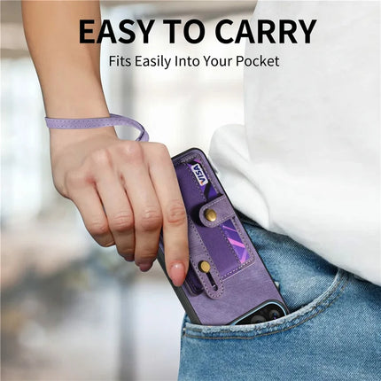 For Google Pixel 9 / Pixel 9 Pro Case Wristband Kickstand PU Leather Retro Back Cover Card Holder