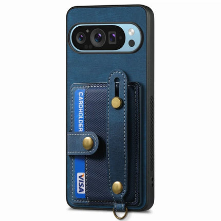 For Google Pixel 9 / Pixel 9 Pro Case Wristband Kickstand PU Leather Retro Back Cover Card Holder