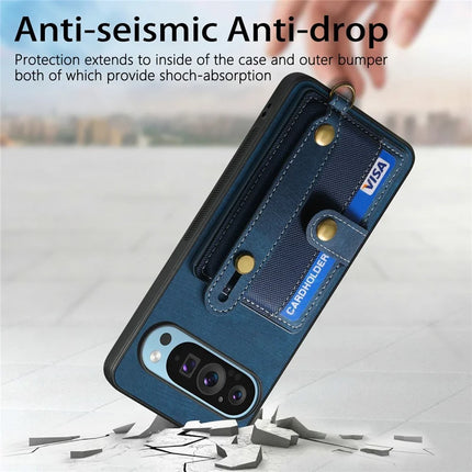 For Google Pixel 9 / Pixel 9 Pro Case Wristband Kickstand PU Leather Retro Back Cover Card Holder