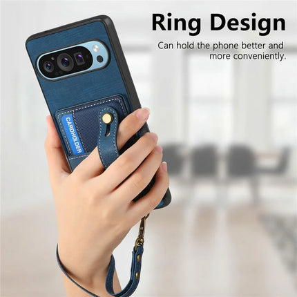 For Google Pixel 9 / Pixel 9 Pro Case Wristband Kickstand PU Leather Retro Back Cover Card Holder