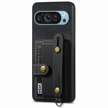 For Google Pixel 9 / Pixel 9 Pro Case Wristband Kickstand PU Leather Retro Back Cover Card Holder