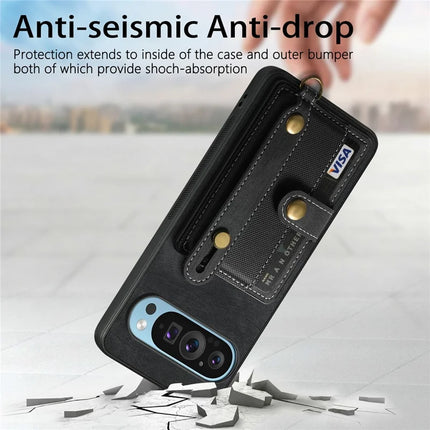 For Google Pixel 9 / Pixel 9 Pro Case Wristband Kickstand PU Leather Retro Back Cover Card Holder